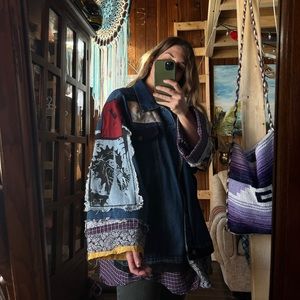 Designer Art Patchwork Denim Jeans Jacket Vest